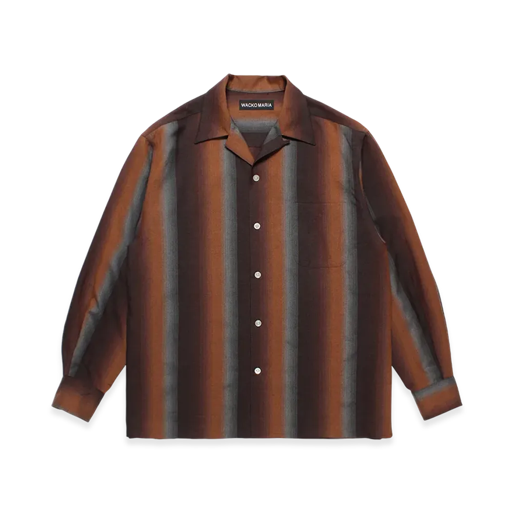 WACKO MARIA Ombre Stripe Open Collar Shirt "Brown"