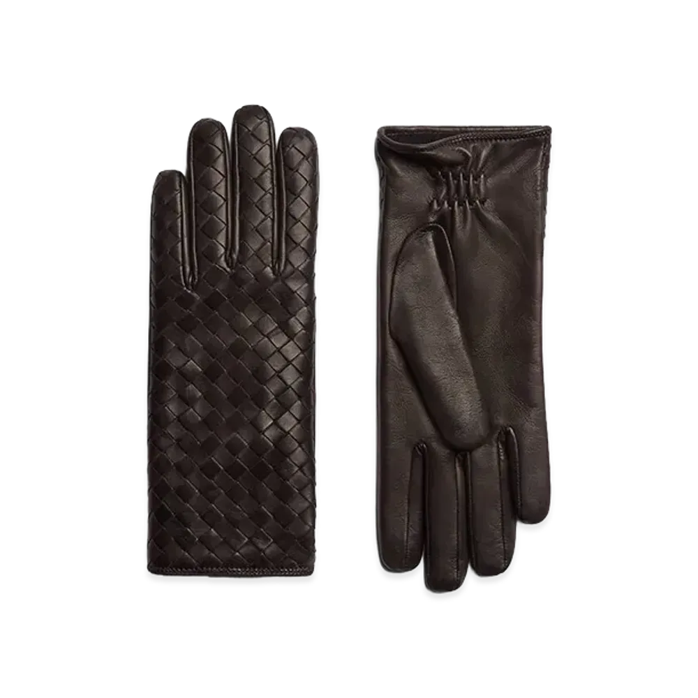 Bottega Veneta Intrecciato Leather Gloves "Fondente"