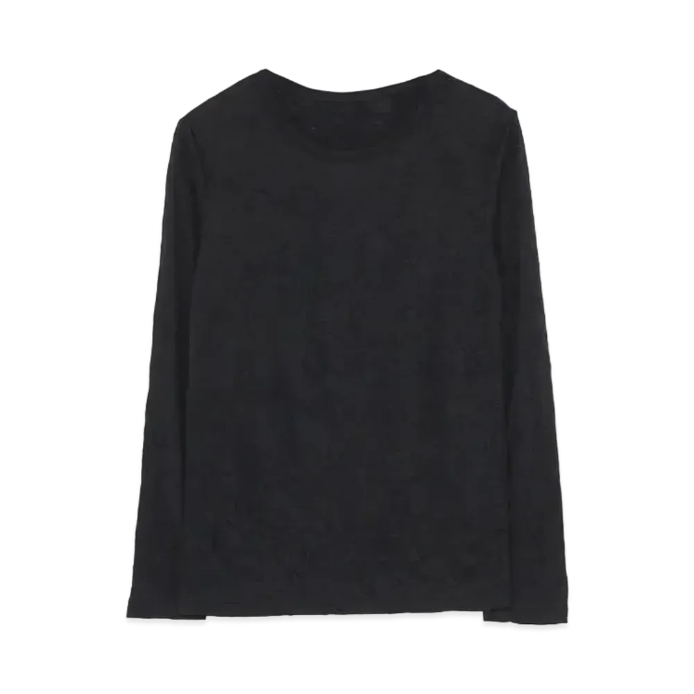 Yohji Yamamoto Y's PLAIN STICH WRINKLE ROUND NECK LONG SLEEVE T "Black"