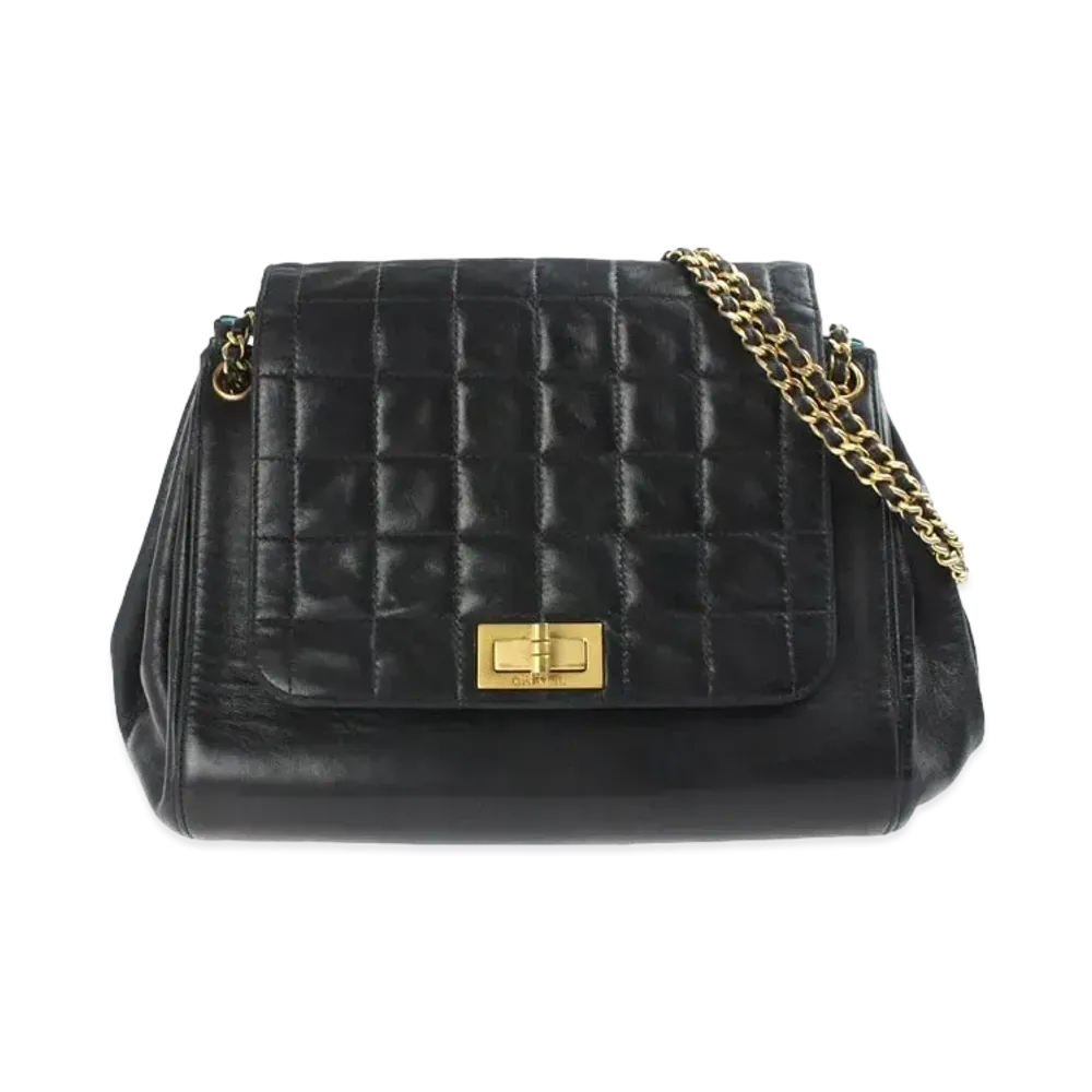 CHANEL Chocolate Bar 2.55 Chain Shoulder Bag Lambskin "Black/Gold"