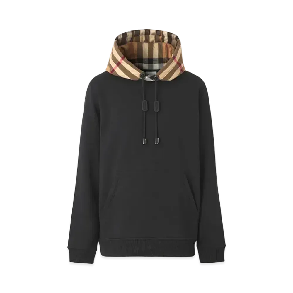 Burberry Check Hood Cotton Blend Hoodie "Black"
