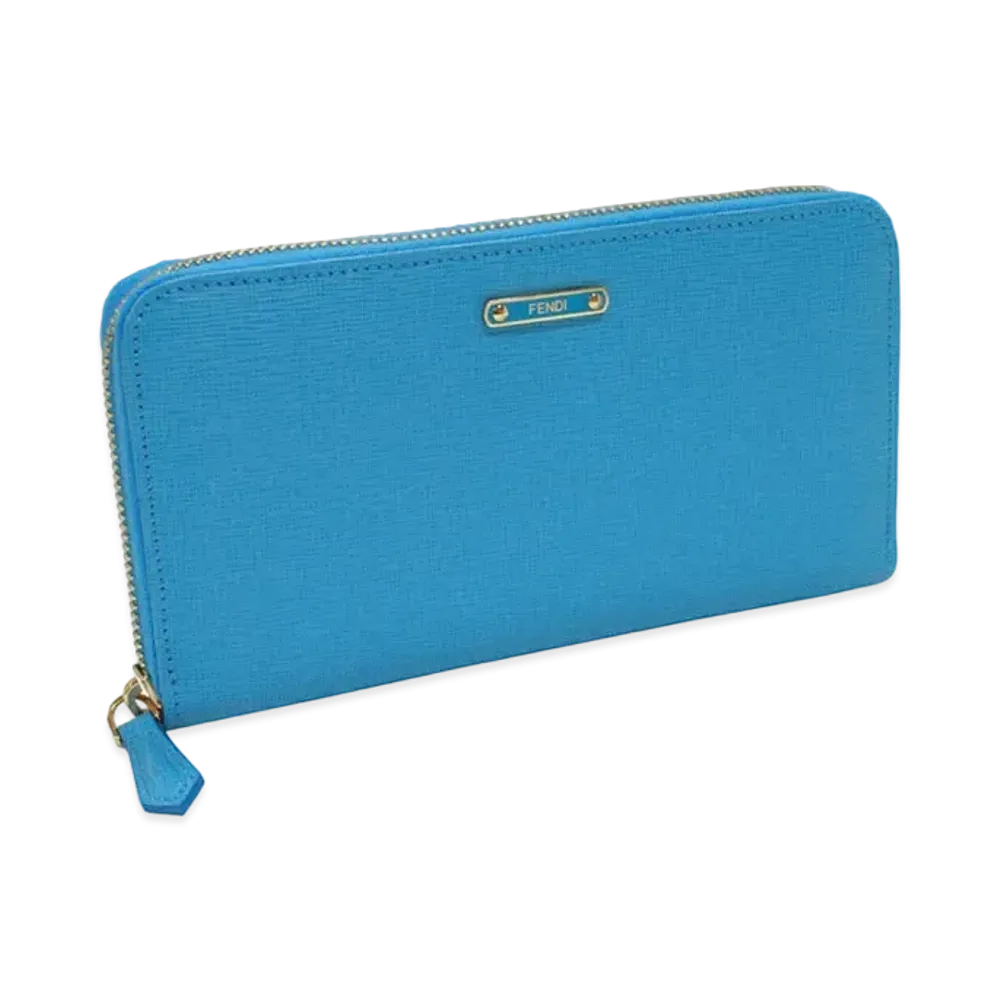 FENDI Crayons Leather Round Long wallet Light "Blue"