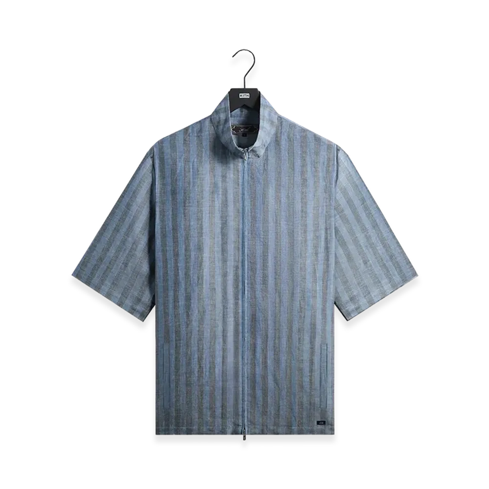 Kith Spun Silk Linen Stripe Colton Zip Front Shirt "Guide"