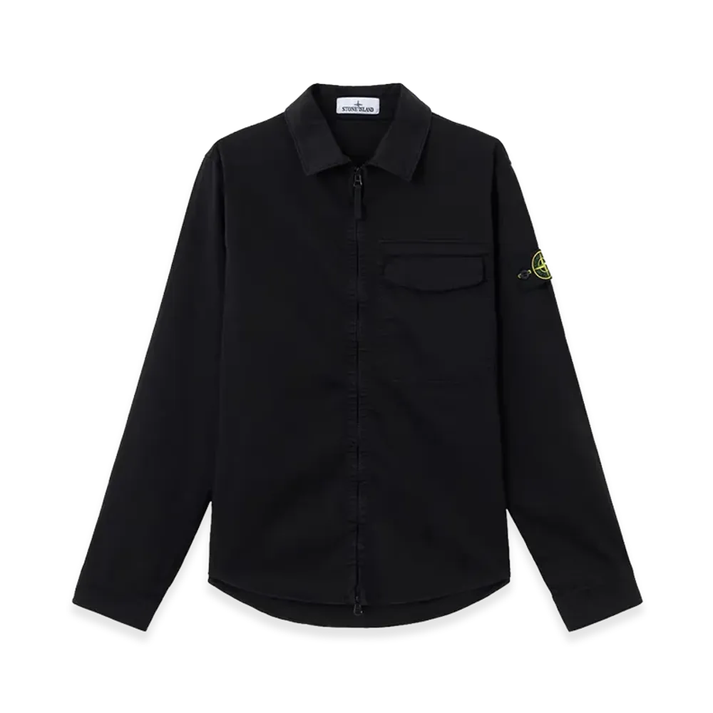 Stone Island Cotton Satin Overshirt With Logo "Black"