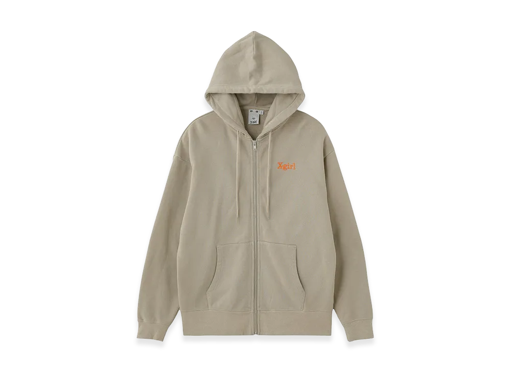 X-Girl Embroidered Logo Zip Up Sweat Hoodie "Beige"