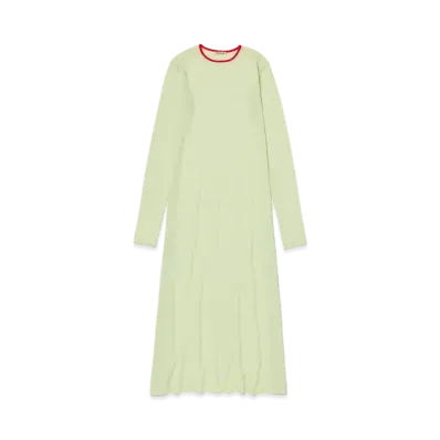 AURALEE Hard Twist High Gauge Wool Silk Knit Dress "Lime Yellow"