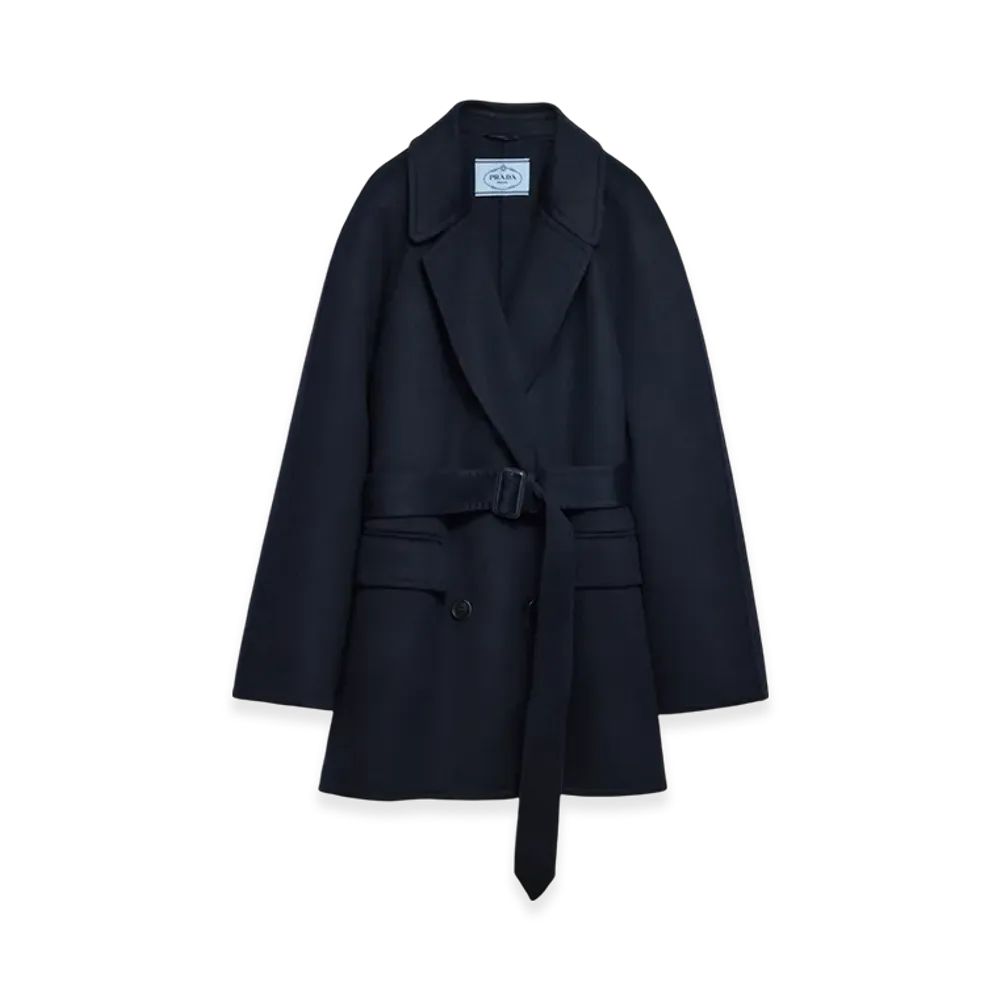 PRADA Women's Double-Breasted Cashgora Coat "Navy"