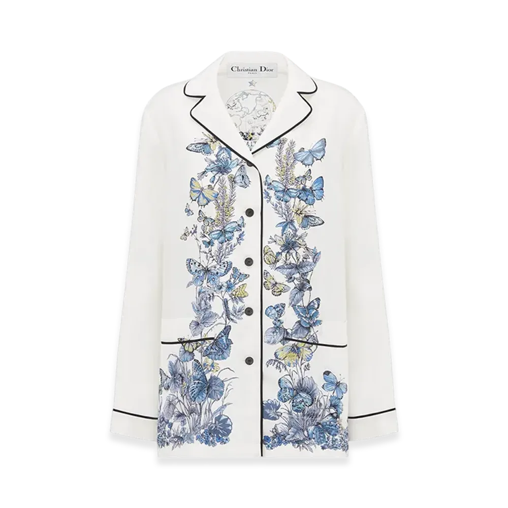 Dior Women's Shirt Mexico Silk Twill "White/Pastel Midnight Blue"