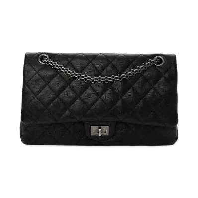 CHANEL 2.55 Chain Shoulder Caviarskin "Black/Silver"