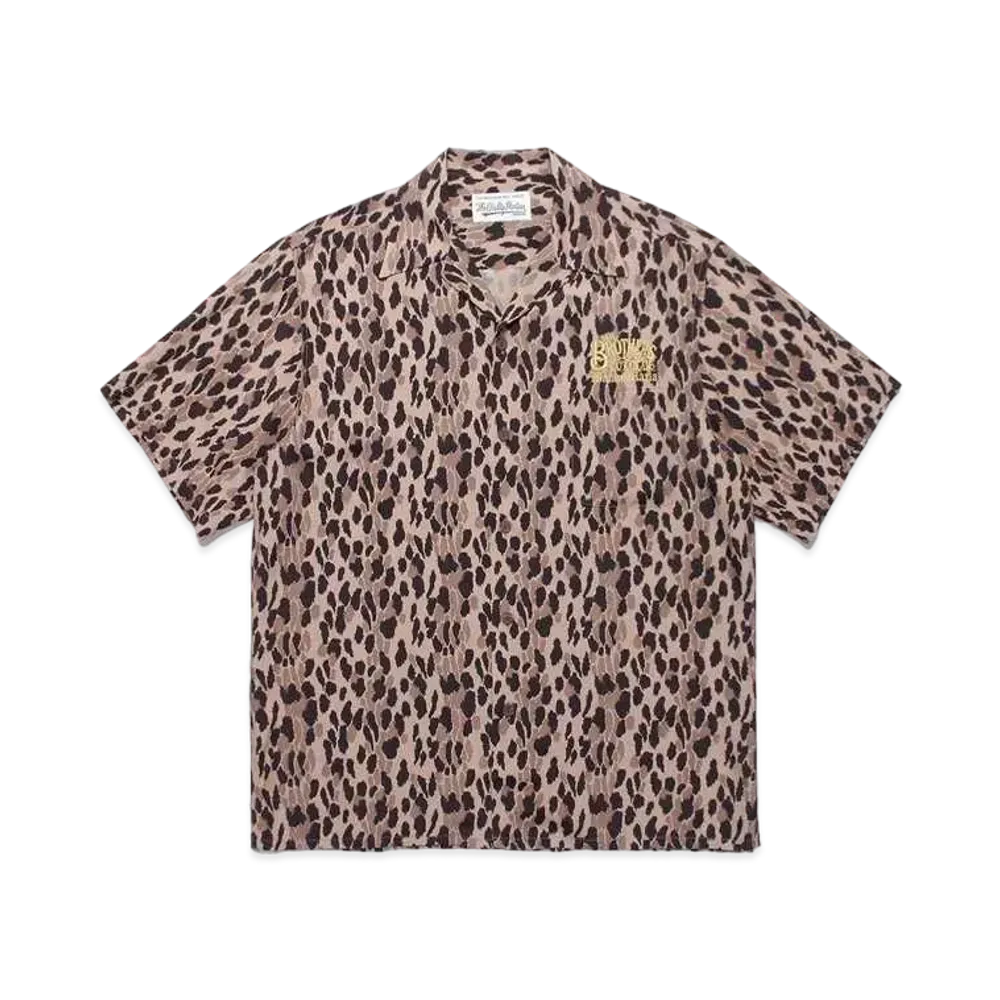 WACKO MARIA MR.BROTHERS CUT CLUB / LEOPARD OPEN COLLAR SHIRT "Brown"