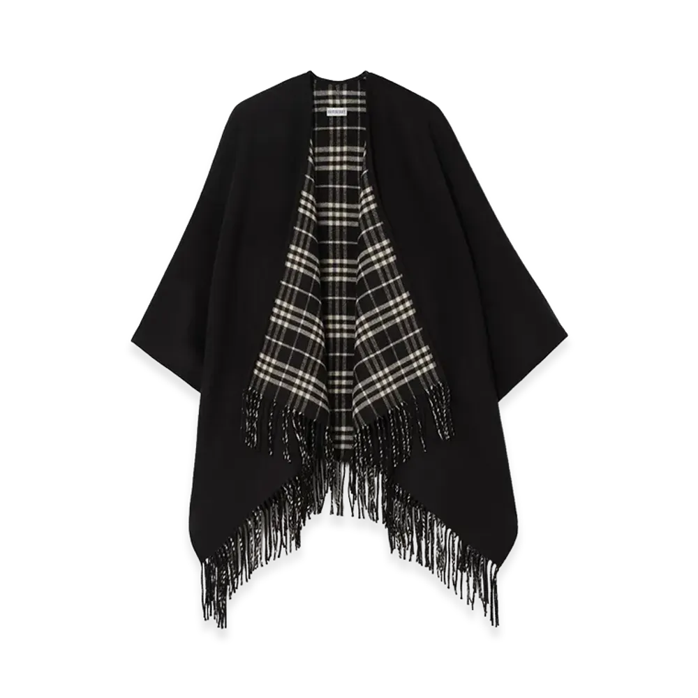 Burberry Women's Reversible Check Wool Cape "Black/Calico Beige"