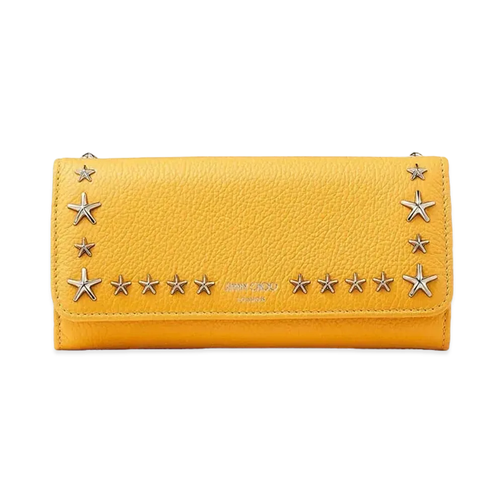Jimmy Choo Nino Soft Grainy Calf Leather Wallet With Star Studs "Silver/Sun"