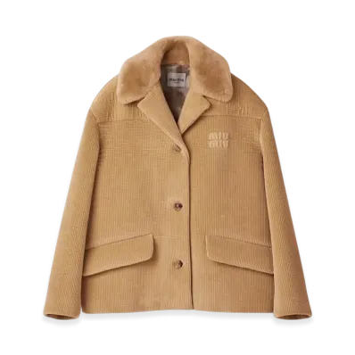 MIU MIU Women's Corduroy Blouson Jacket "Camel Brown"