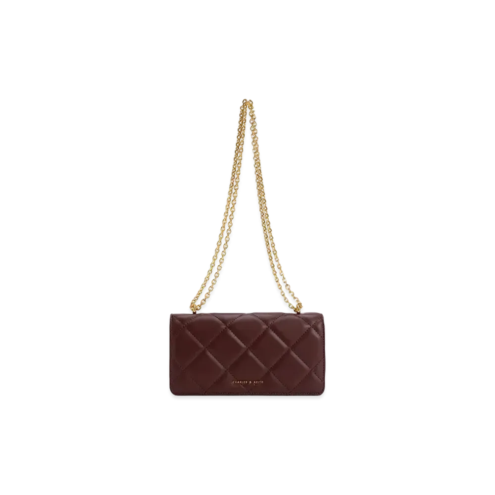 CHARLES & KEITH Pahut Chain Handle Quilted Long Wallet "DarkChocolate"