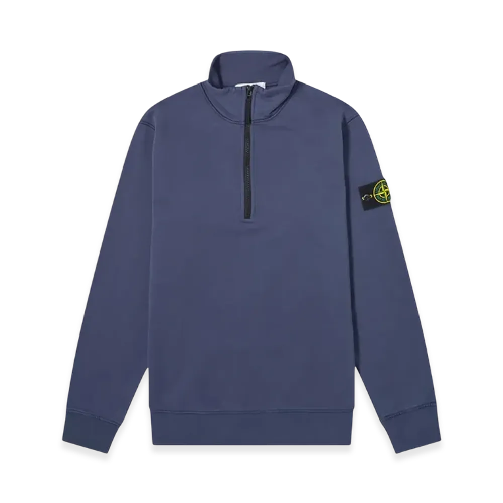 Stone Island 61951 Cotton Fleece Garment Dyed Half Zip Sweatshirt - 22SS "Avio Blue"