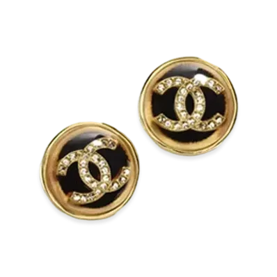 CHANEL Stud Earrings Metal, Resin, Silk & Strass "Gold/Brown/Black/Crystal"