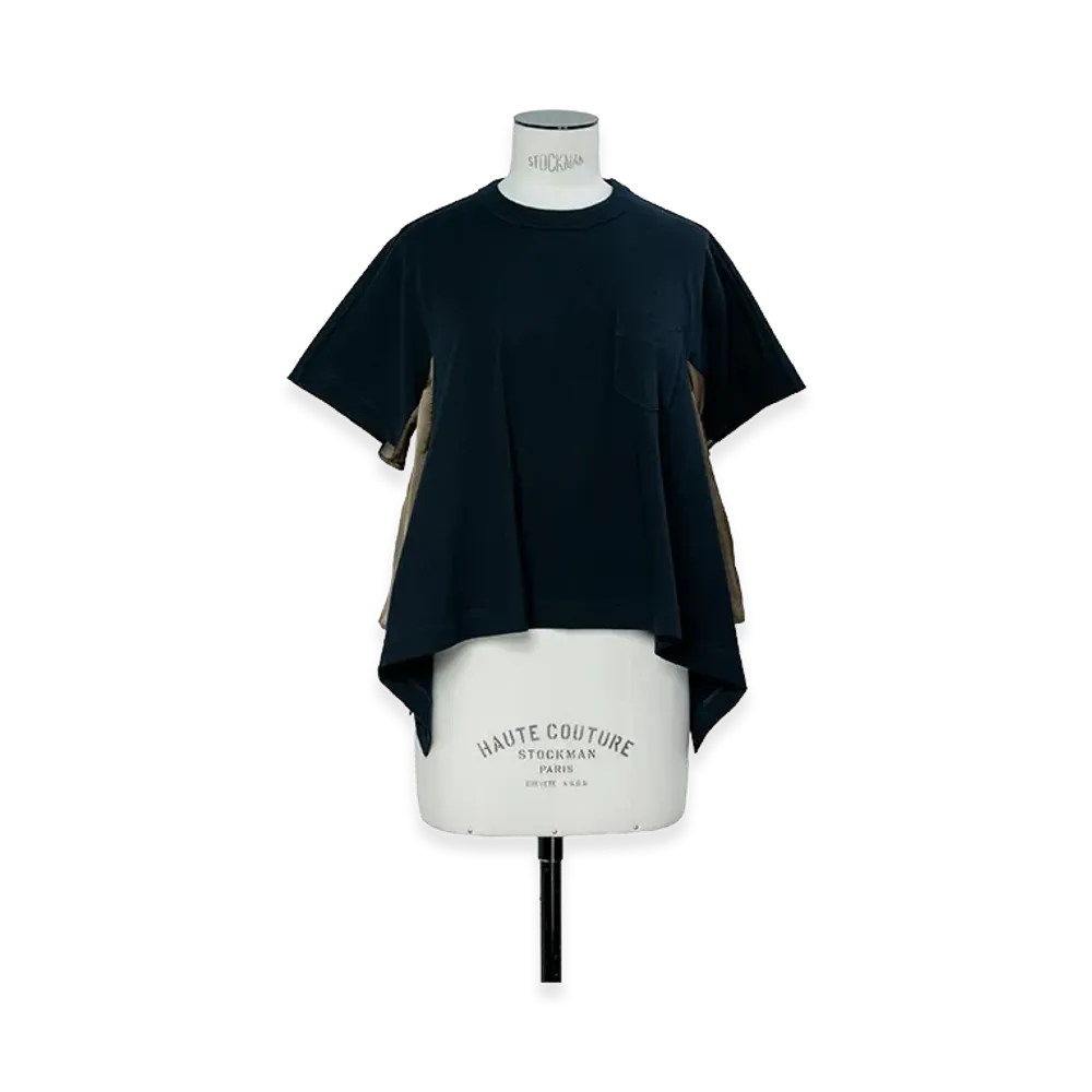 sacai Satin Cotton Jersey T-Shirt "Navy/Khaki"