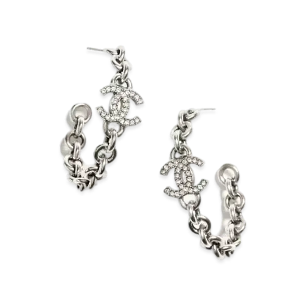 CHANEL Hoop Earrings Metal & Strass "Silver/Crystal"
