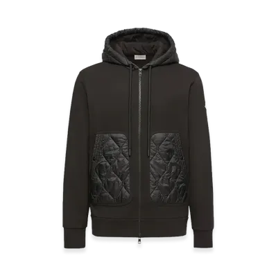 MONCLER Diamond Quilted Cotton Blend Zip-Up Hoodie "Black"