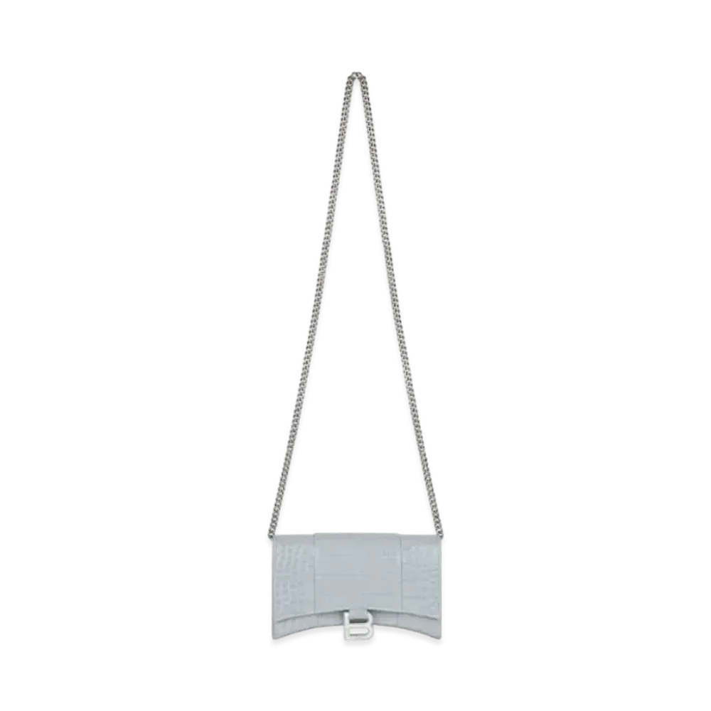 BALENCIAGA Hourglass Chain Wallet Crocodile Type Push "Blue"