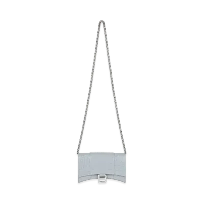 BALENCIAGA Hourglass Chain Wallet Crocodile Type Push "Blue"