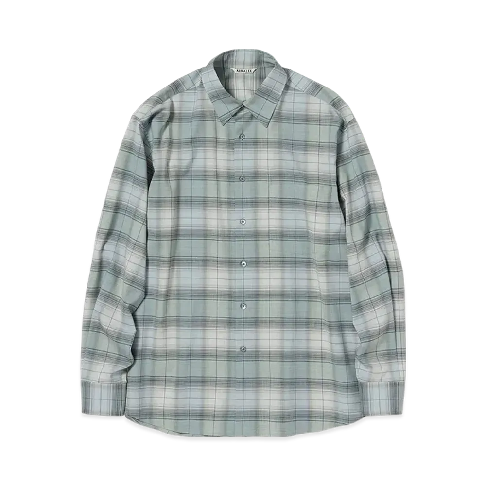 AURALEE Super Light Wool Check Shirt "Blue Green Check"