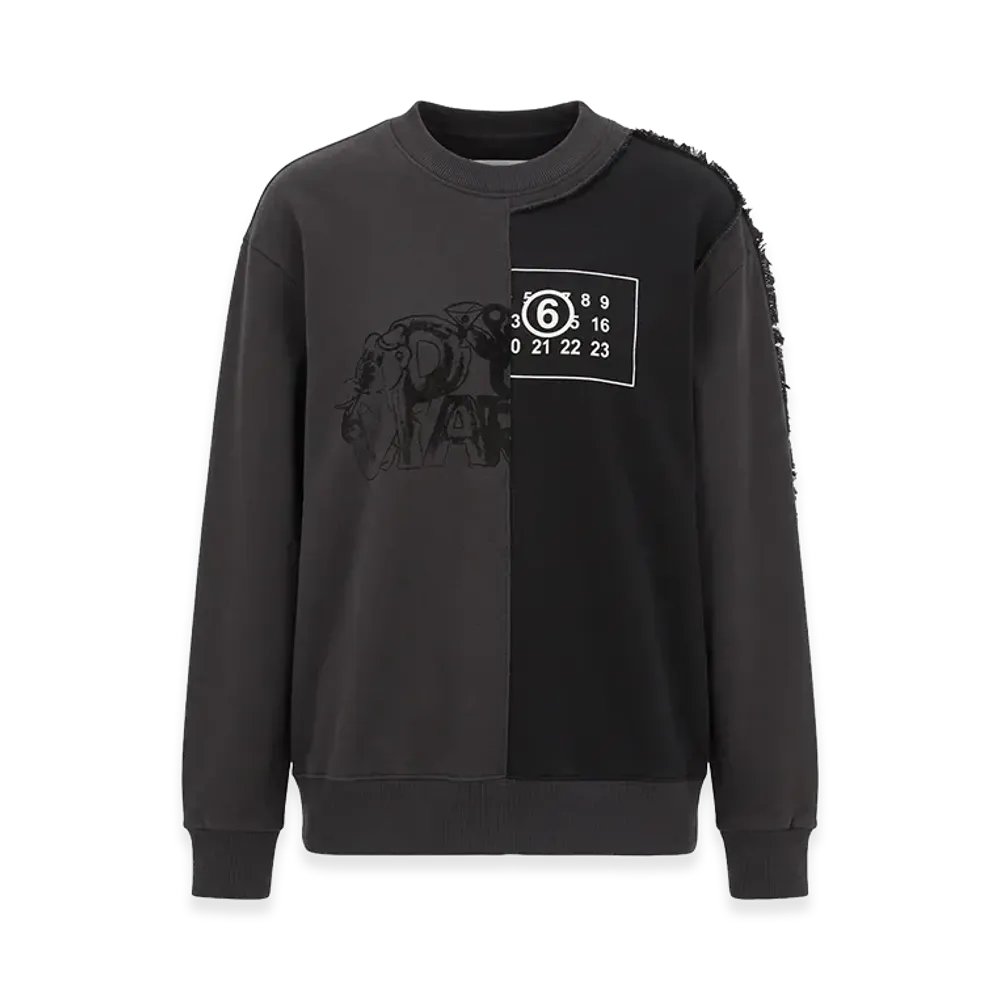 MM6 Maison Margiela Women's Half Paneled Crewneck Sweatshirt "Black"