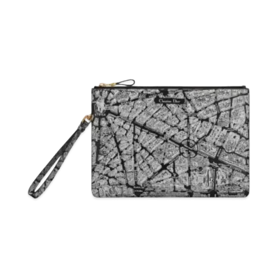 Dior Map Large Daily Pouch Plan De Paris Print Calfskin "Black/White"