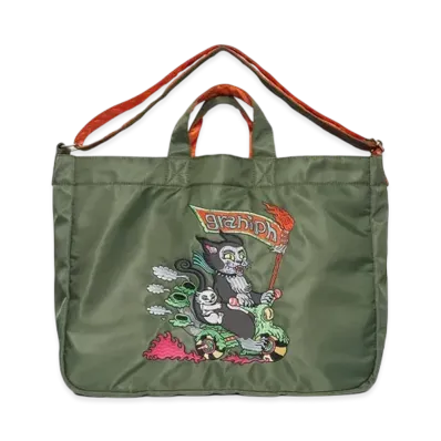 graniph x Ayako Ishiguro Biker Cat Nylon 2-Way Tote Bag "Khaki"