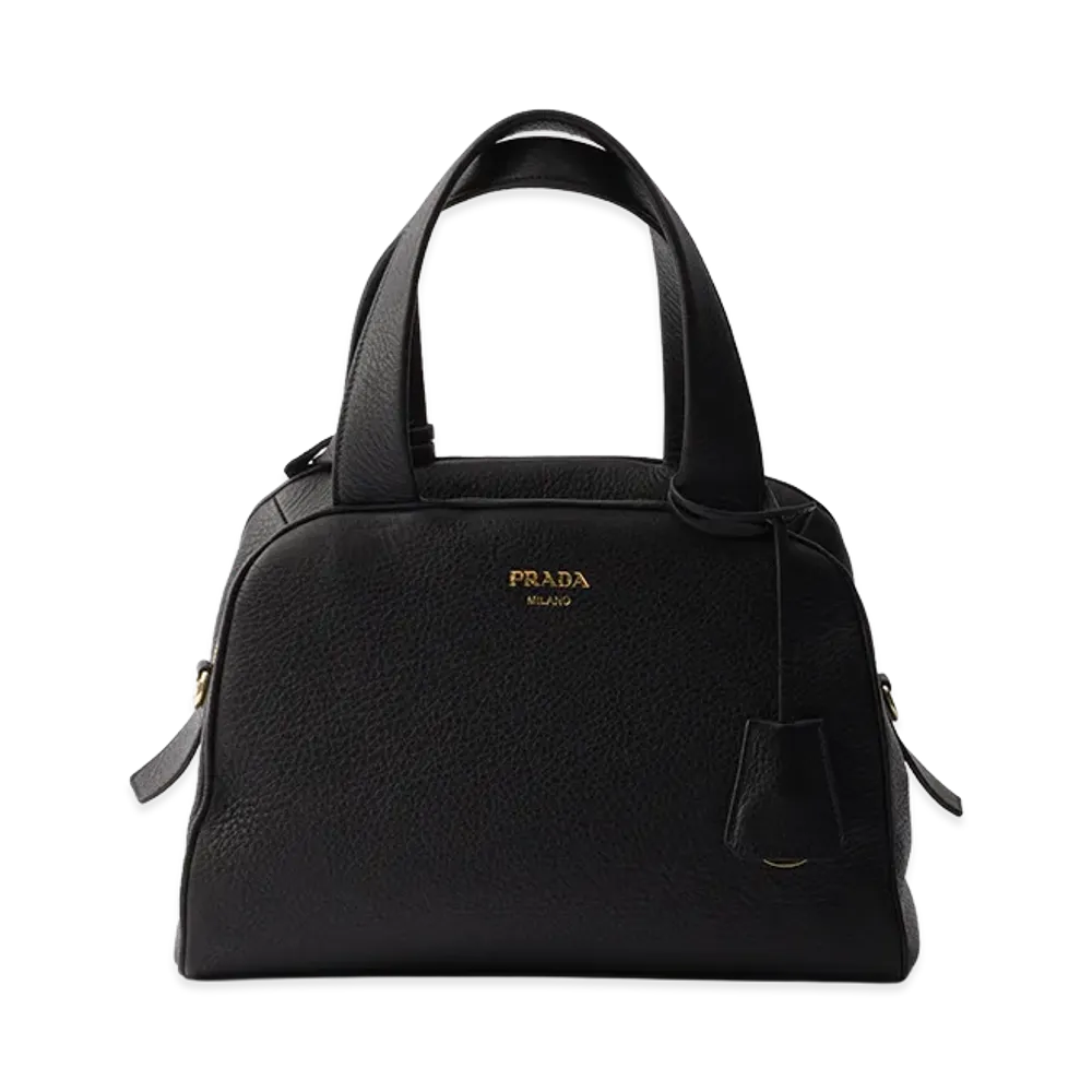 PRADA Medium Leather Top Handle Bag "Black"