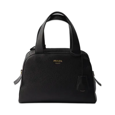 PRADA Medium Leather Top Handle Bag "Black"