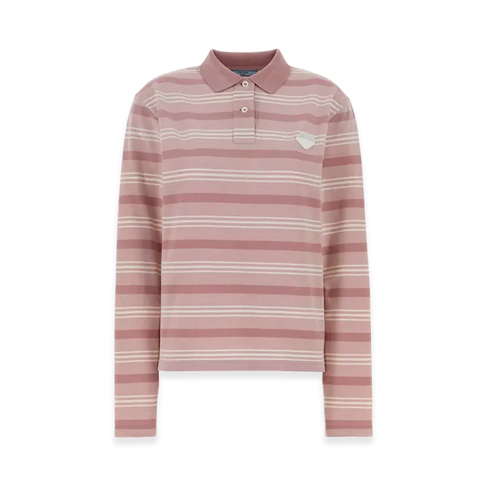 PRADA Women's Striped Long Sleeve Polo Shirt "Pink"
