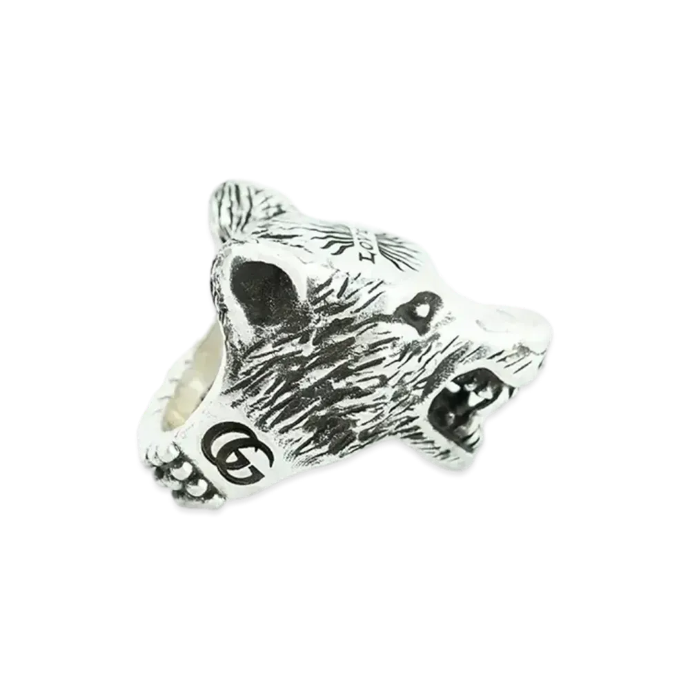 GUCCI Anger Forest Series Wolf Head Silver Ring "Silver"