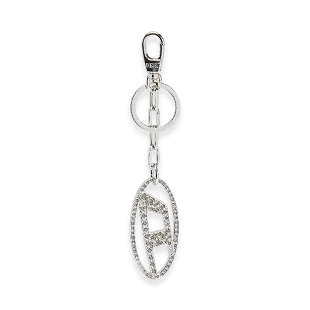 Diesel Holy-C Metal Oval D Keyring With Crystals "Silver"