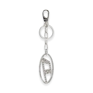 Diesel Holy-C Metal Oval D Keyring With Crystals "Silver"