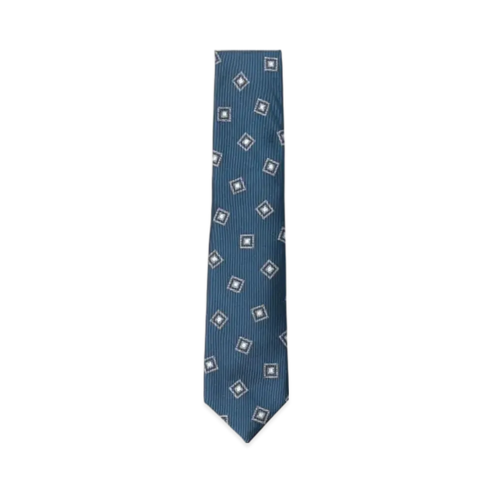 BEAMS Fermo Fossati Silk Fine Print Tie "Petrol"