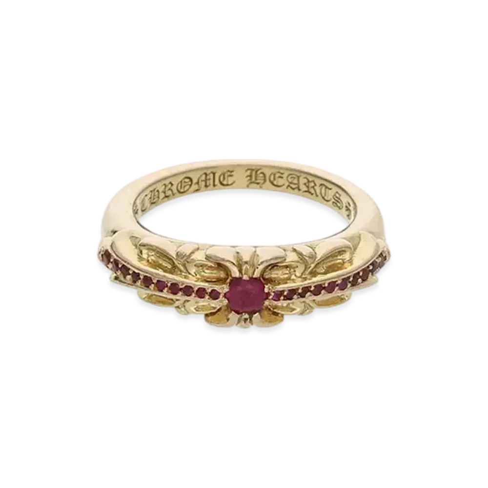 Chrome Hearts 22K Baby Classic Floral Cross Pave Ruby Ring "Yellow Gold"