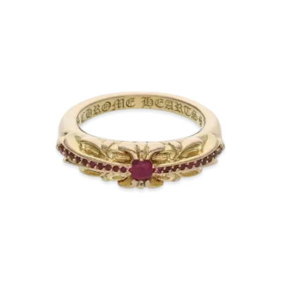 Chrome Hearts 22K Baby Classic Floral Cross Pave Ruby Ring "Yellow Gold"