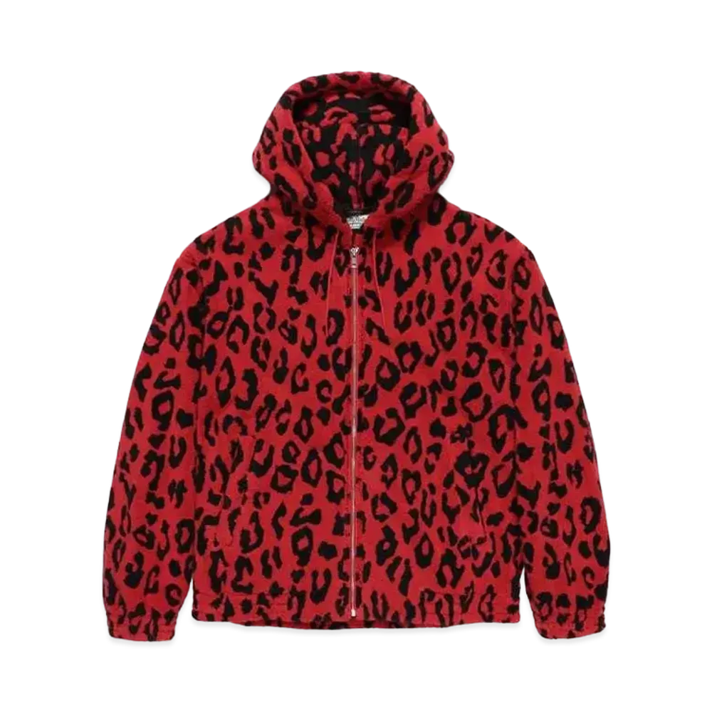 WACKO MARIA LEOPARD JACQUARD ZIP HOODED JACKET "Red"