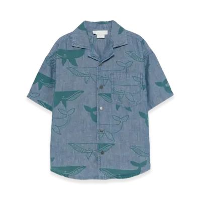 STELLA McCARTNEY Kids Whale Print Denim Shirt "Light Blue"