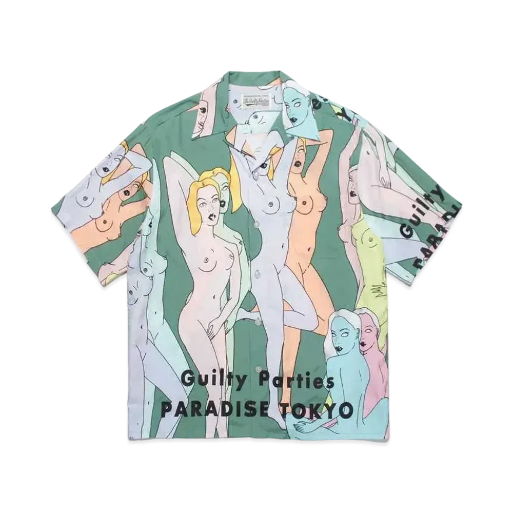 WACKO MARIA PARADISE TOKYO Summer Festival TENGOKUTOKYOHYAKUJOEZU Hawaiian Shirt "Green"