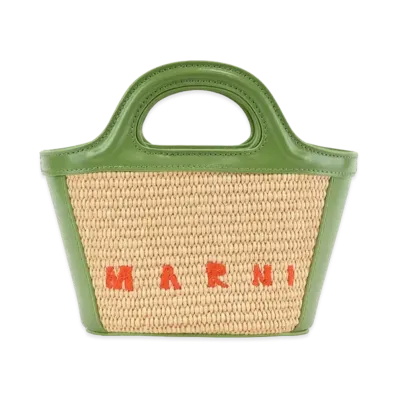 Marni Tropicalia Micro Bag In Green Leather And Raffia "Sandstorm/Herb"