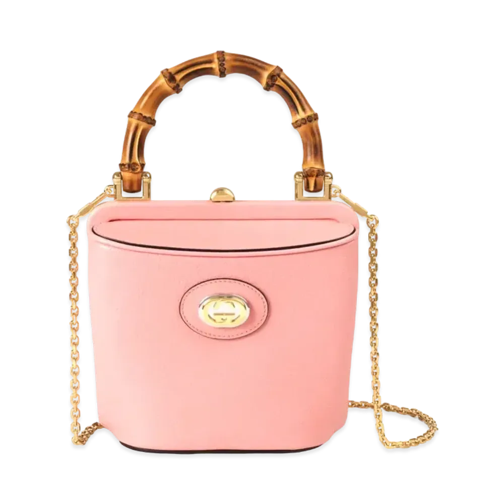 GUCCI Mini Bamboo Bucket Bag With Chain "Pastel Pink"