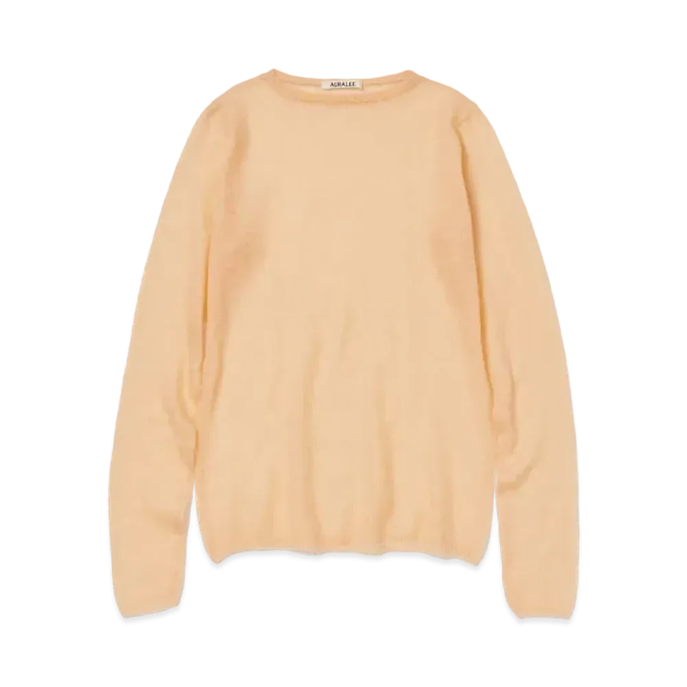 AURALEE Kid Mohair Sheer Knit Boat Neck P/O "Light Orange"