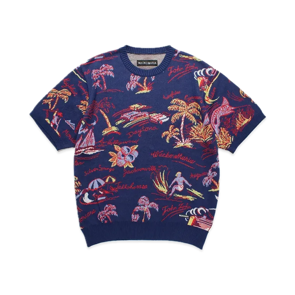 WACKO MARIA Jacquard Knit T-Shirt "Navy"