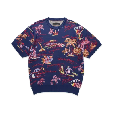WACKO MARIA Jacquard Knit T-Shirt "Navy"