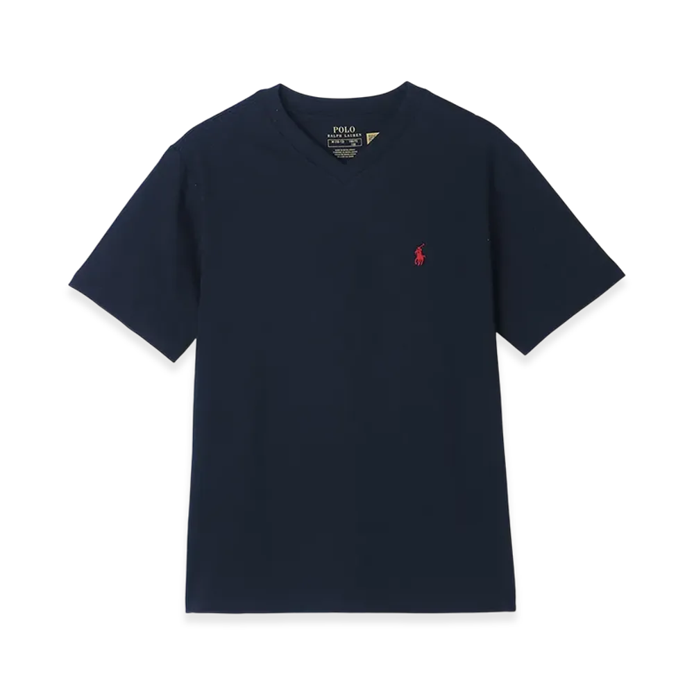 Polo Ralph Lauren Short-Sleeve Cotton Jersey V-Neck Tee (Boys) "Navy"