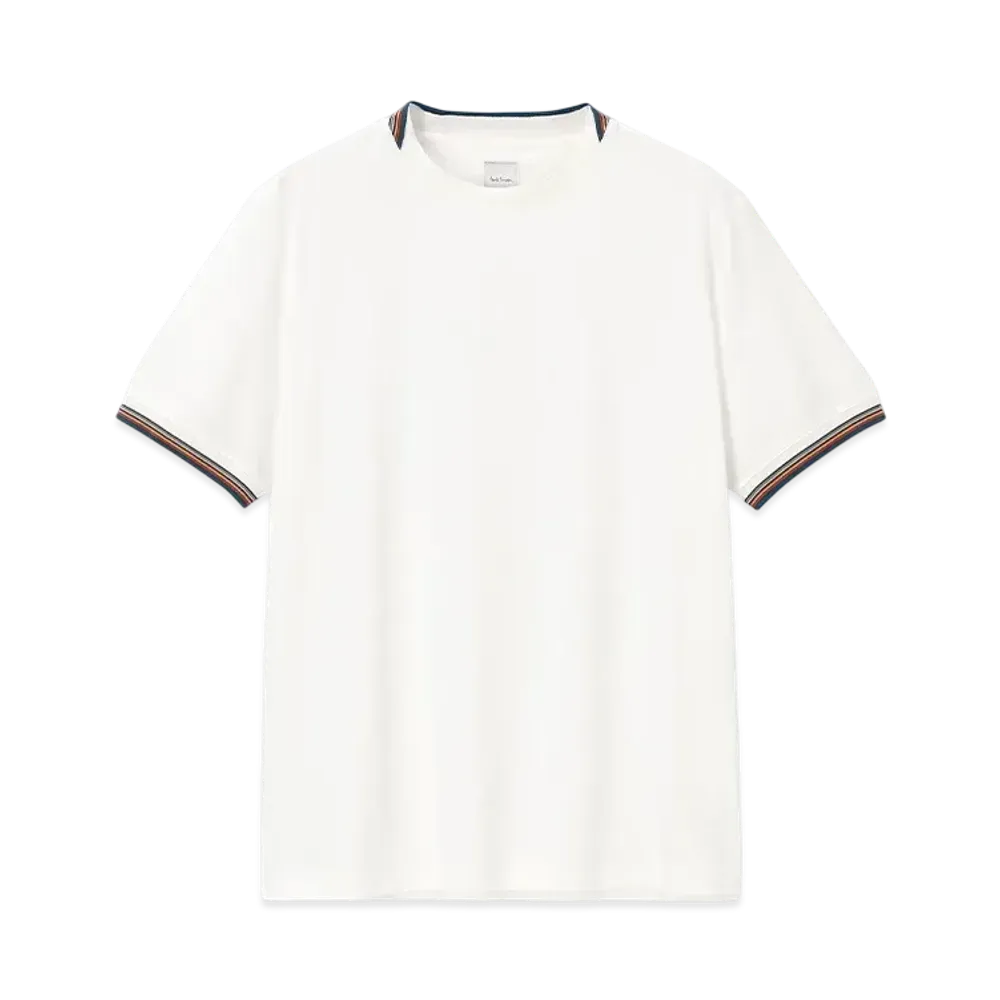 Paul Smith Signature Striped Rib Short Sleeve Cut And Sew "White"