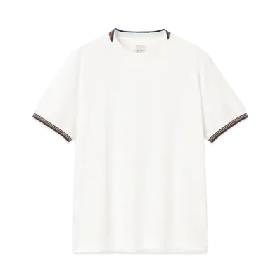 Paul Smith Signature Striped Rib Short Sleeve Cut And Sew "White"