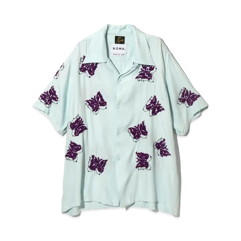 Needles x NOMA t.d. S/S One-Up Shirt-Papillon Embroidery "Saxe Blue"